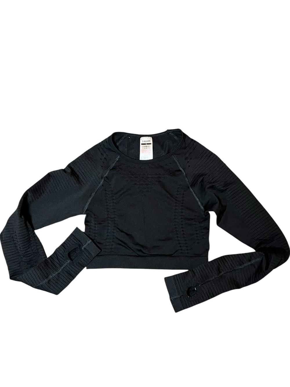Gymshark Seamless Long Sleeve Crop Top Black Size Small Thumbhole